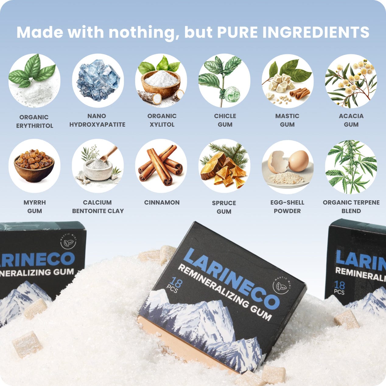 Ingredients and gum boxes.