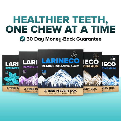 Larineco remineralizing gum, healthier teeth, money-back guarantee
